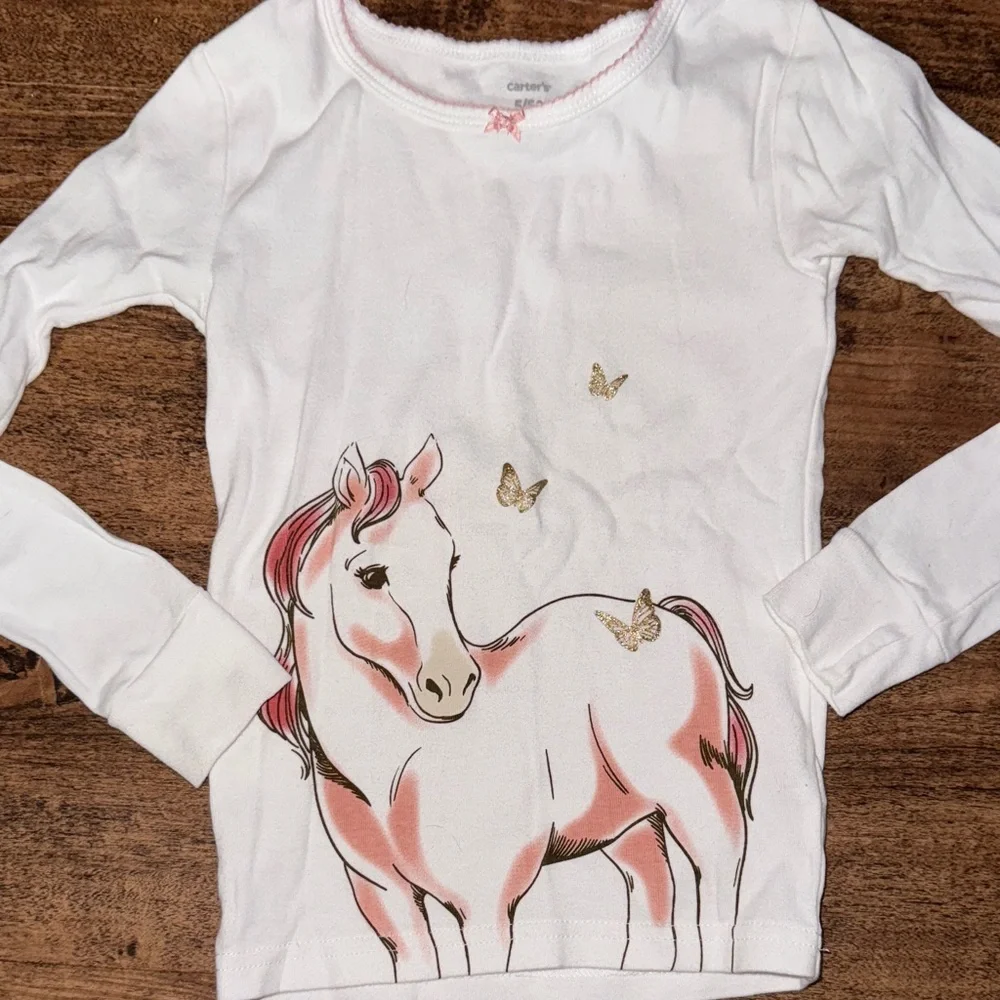 Carter's White and Pink Horse Pajama Set